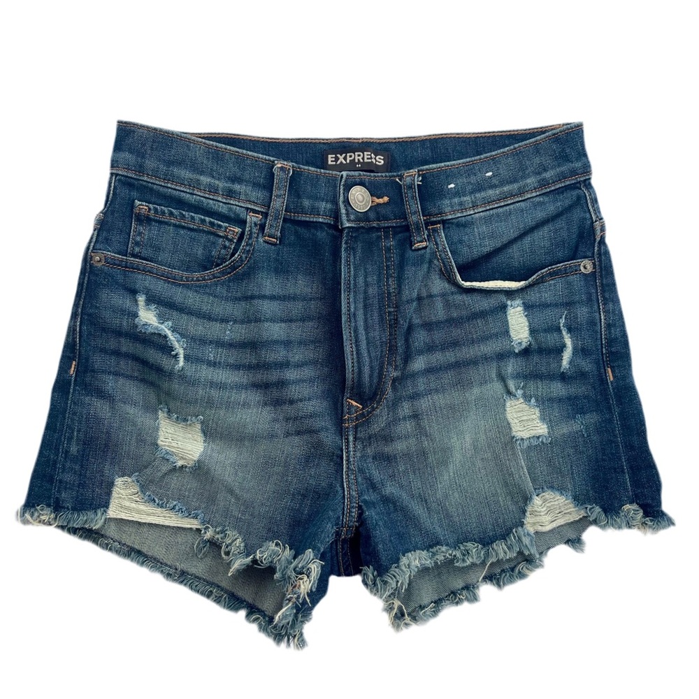 Express Blue Distressed Jean Shorts